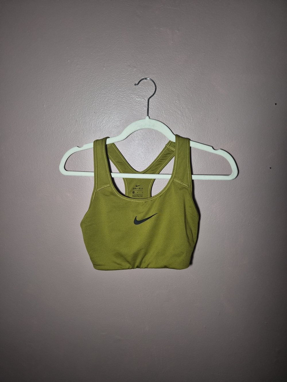 Womens Nike Sports Bra Size Medium M Dri Fit Olive Army Khaki Green Sporty Gym ✨